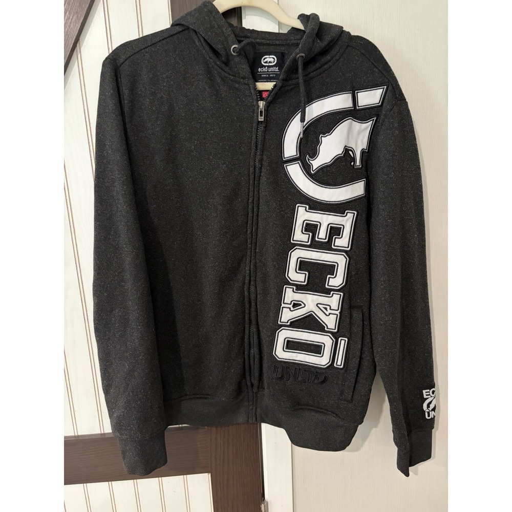 Ecko Unltd Mens Black Full Zip Hoodie Small Skater Y2K Logo Sweater Jacket